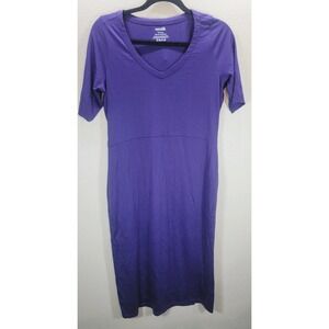 Wool& London Merino Wool V-Neck Midi Dress Purple Women's M